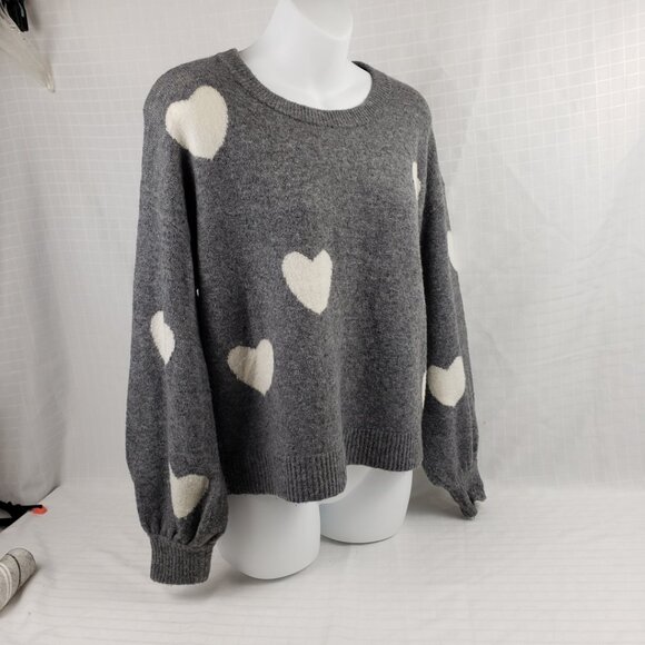 Madewell XXS Alpaca Blend Sweater Heather Gray White Hearts Top Wool Womens - Picture 2 of 13